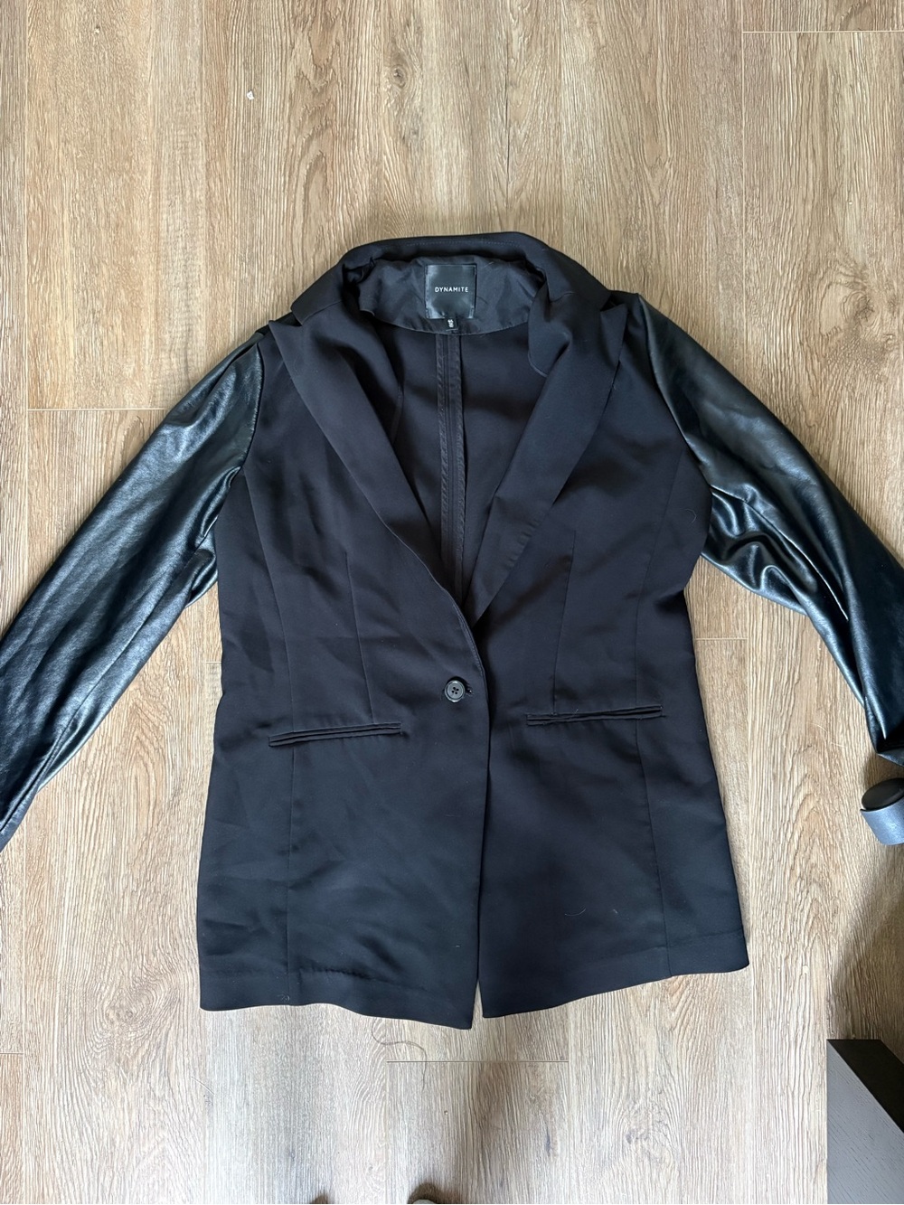 Dynamite Black Faux Leather Sleeve Blazer